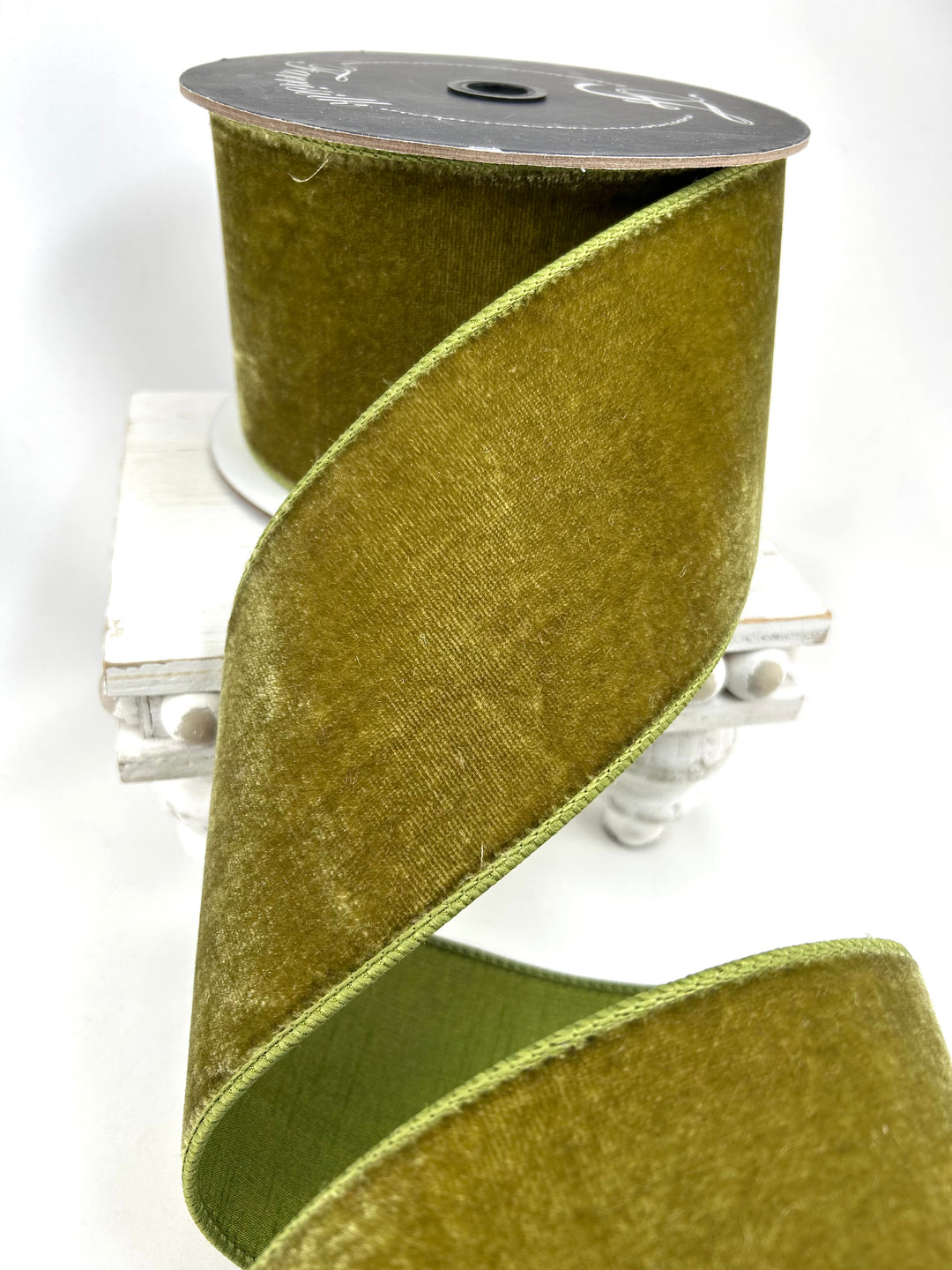 Farrisilk Olive Velvet Wired Ribbon - 4"
