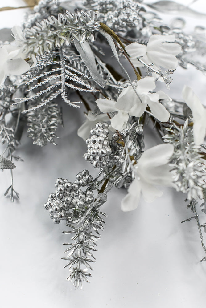 Christmas Fern and berry spray - silver 63526