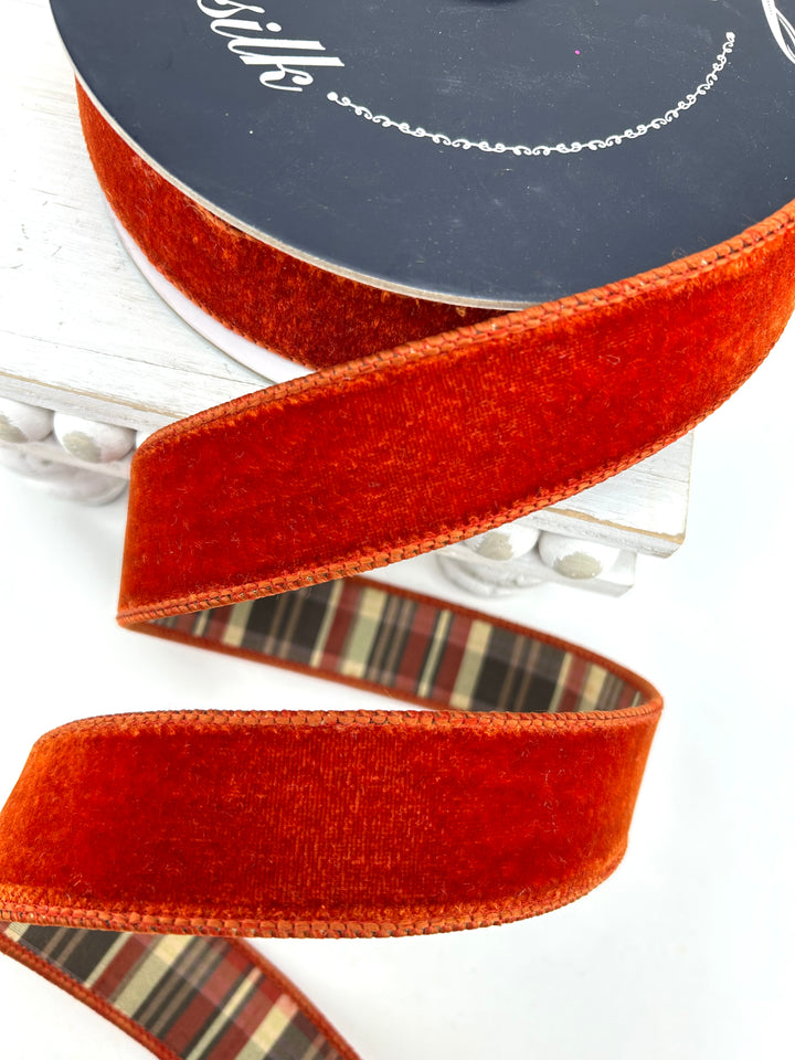 Farrisilk Cinnamon Multi Plaid Plush Double Sided Wired Ribbon - 1.5"