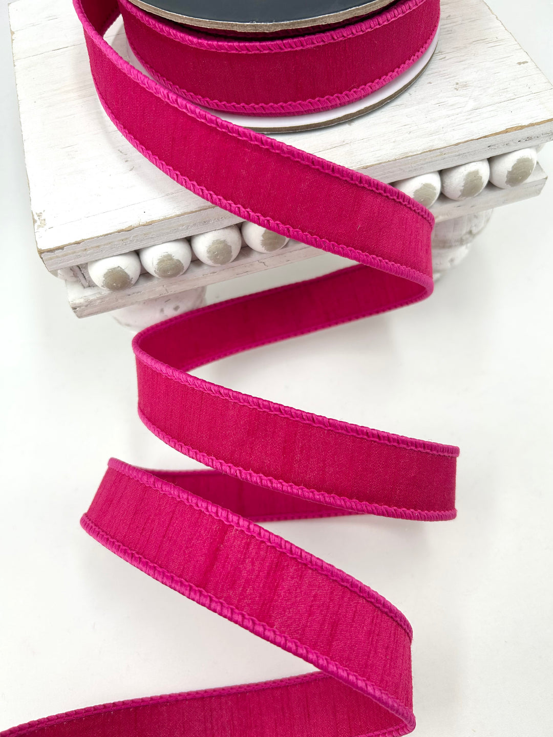 Farrisilk Hot Pink Dupion Wired Ribbon - 1"