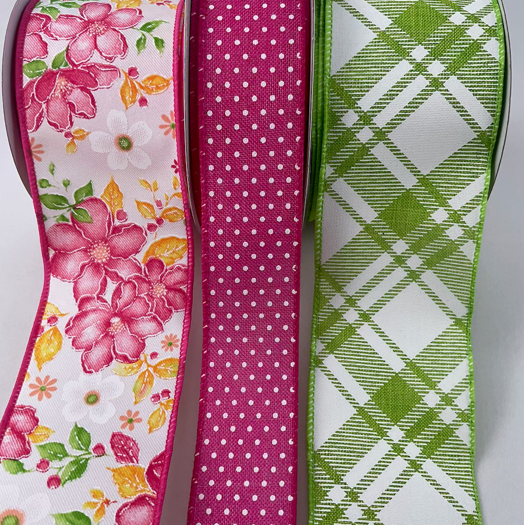 Pink and red stripe 2.5” wired ribbon x 100 feet - Greenery Market