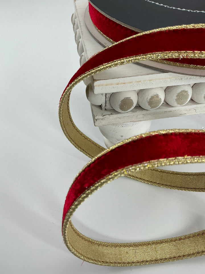 Red Flashy Velvet .75” Farrisilk Skinny Wired Ribbon