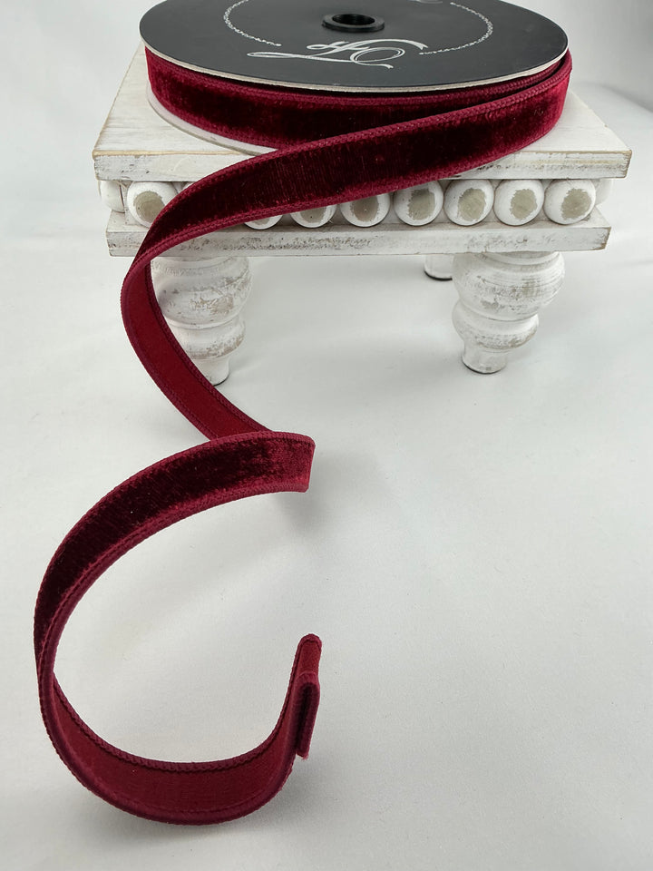 Burgundy plush velvet luster 1” farrisilk wired ribbon