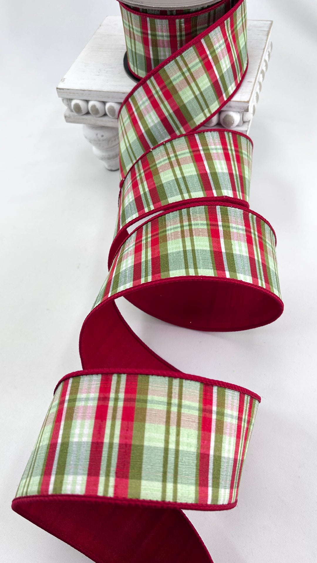 D Stevens Red Plaid Wired Ribbon 2.5”