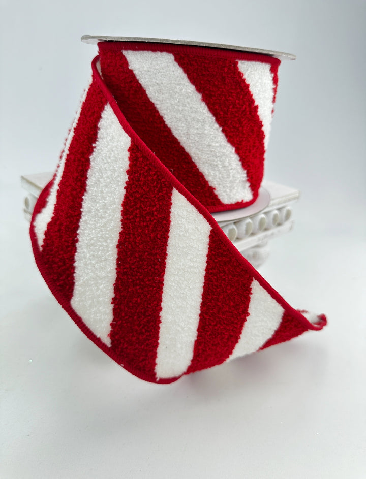 Farrisilk candy stripes red and white wired ribbon - 4”