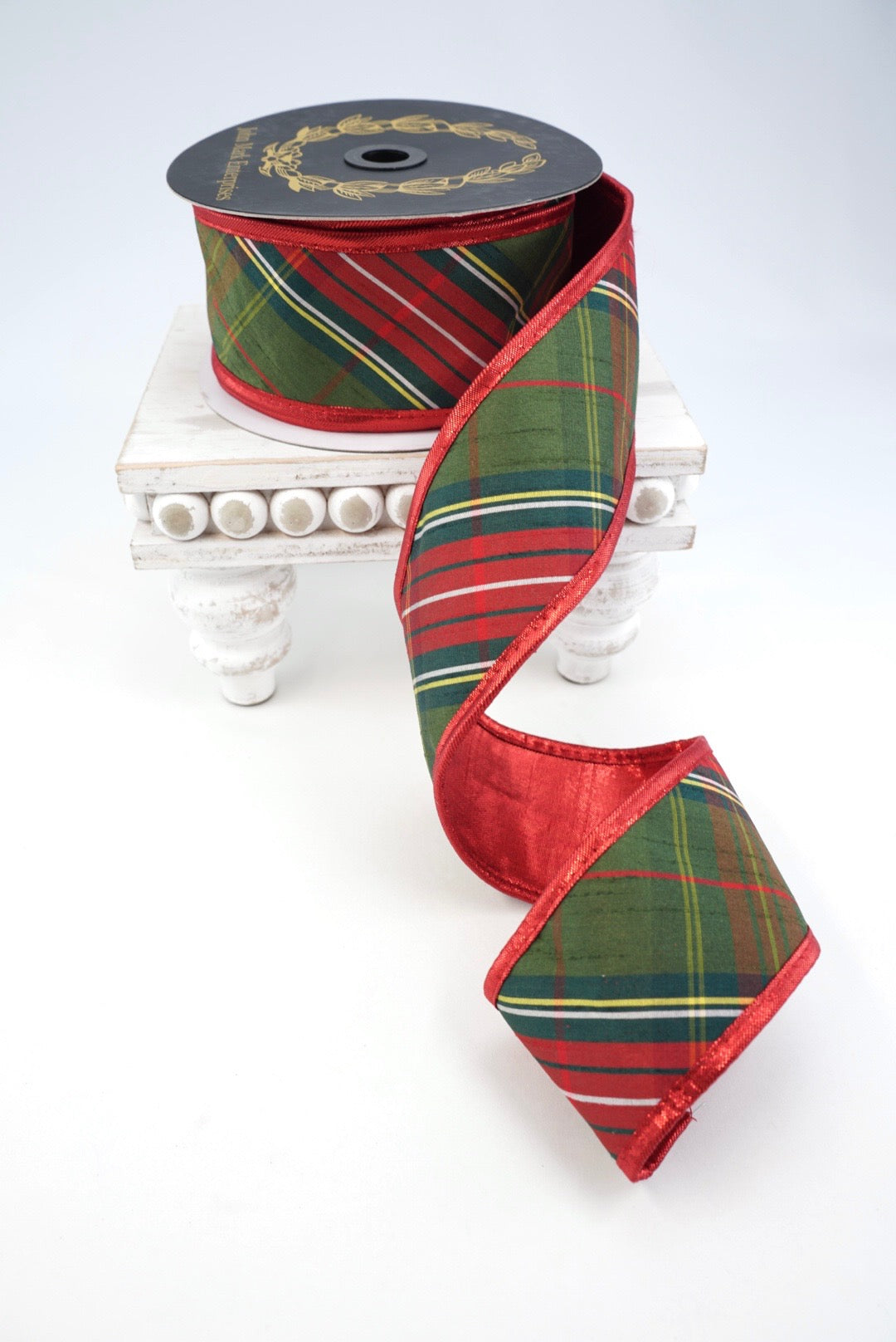 John Mark, Red Traditions Plaid Metallic Wired Ribbon - 2.5"