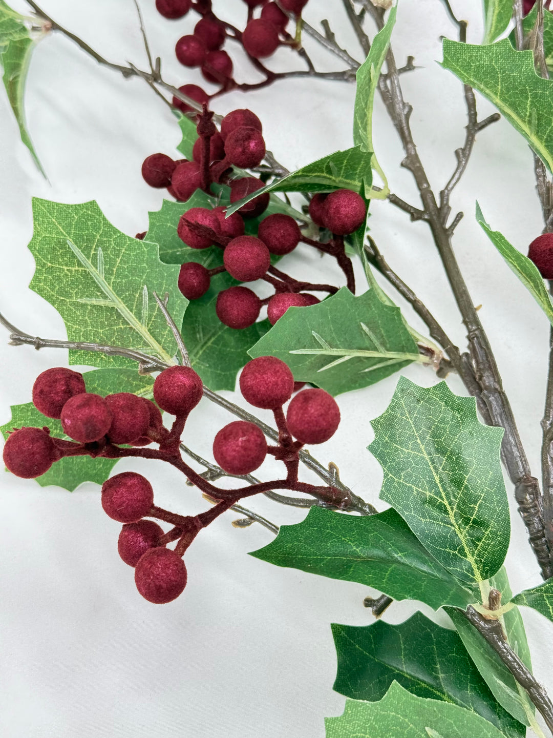 Holly Spray with Burgundy Flocked Berries