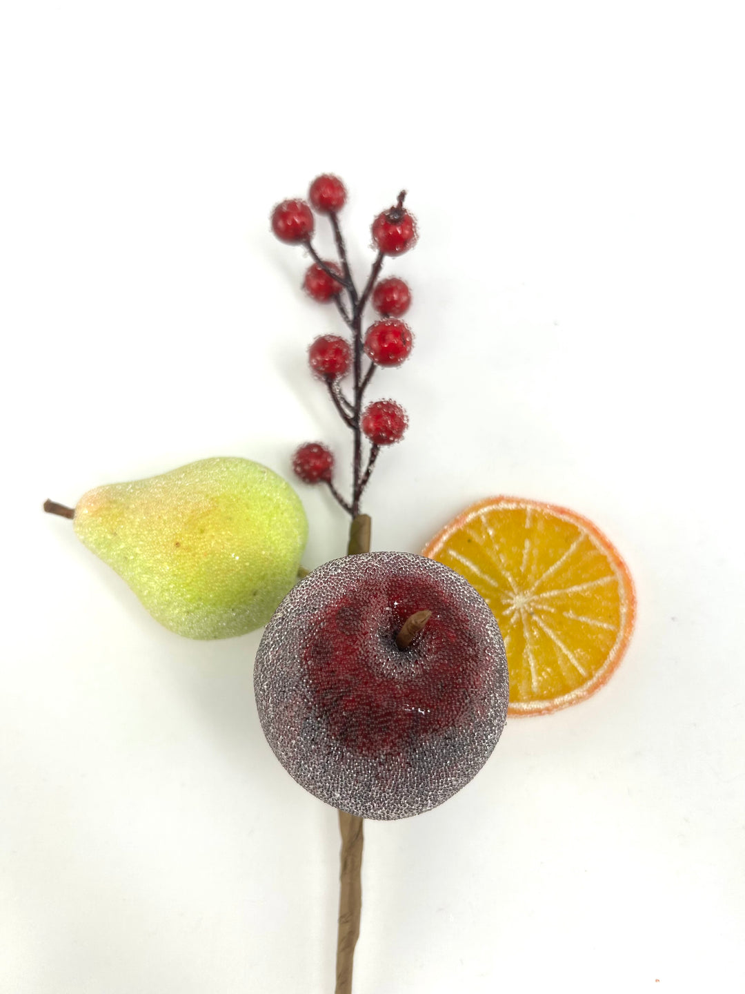 Artificial Red & Orange Pear, Apple, Berry & Orange Pick - 12" - SET of 2 assorted