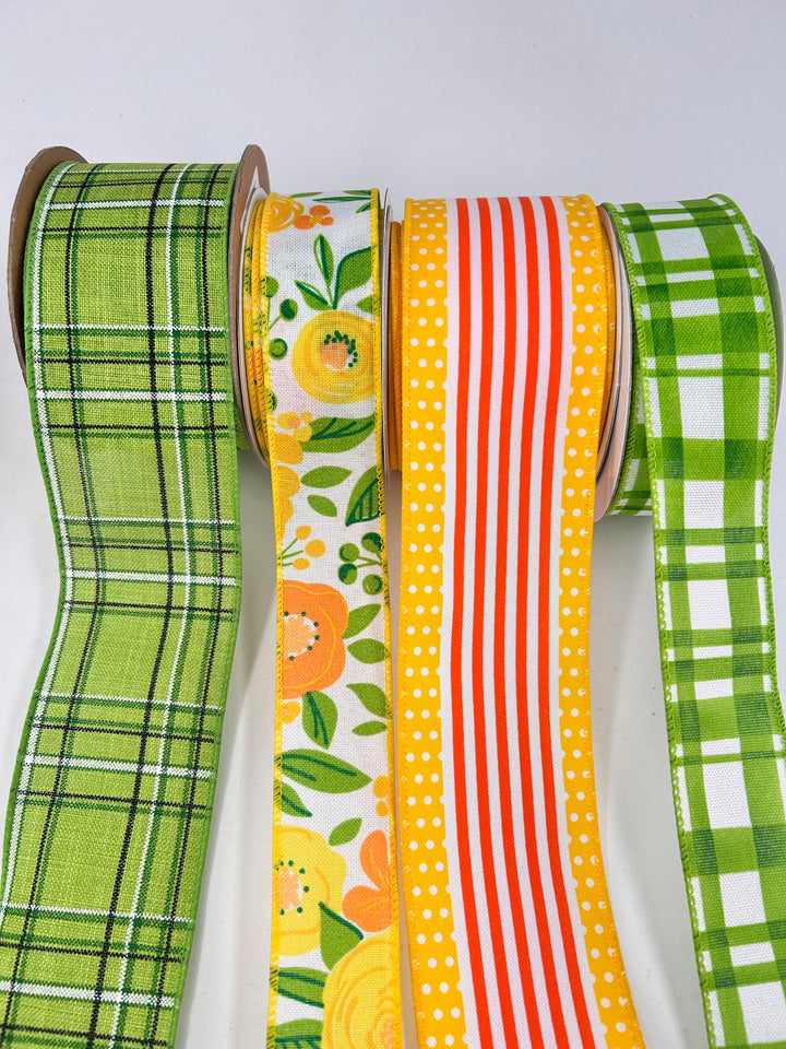 Vibrant Citrus Floral bow bundle x 4 wired ribbons
