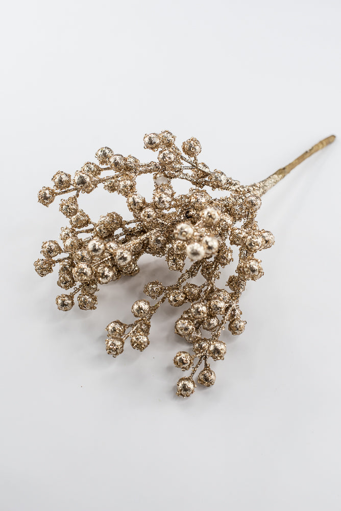 Artificial Champagne Sparkly Berry Bush - 12"