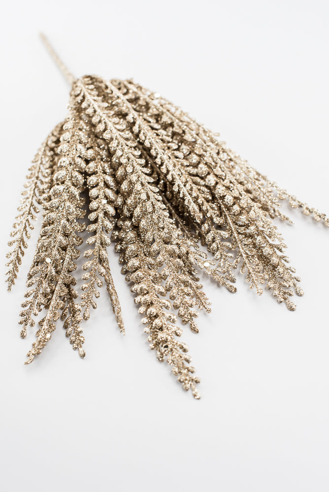 Artificial Champagne Glitter Button Leaves Bush - 16"