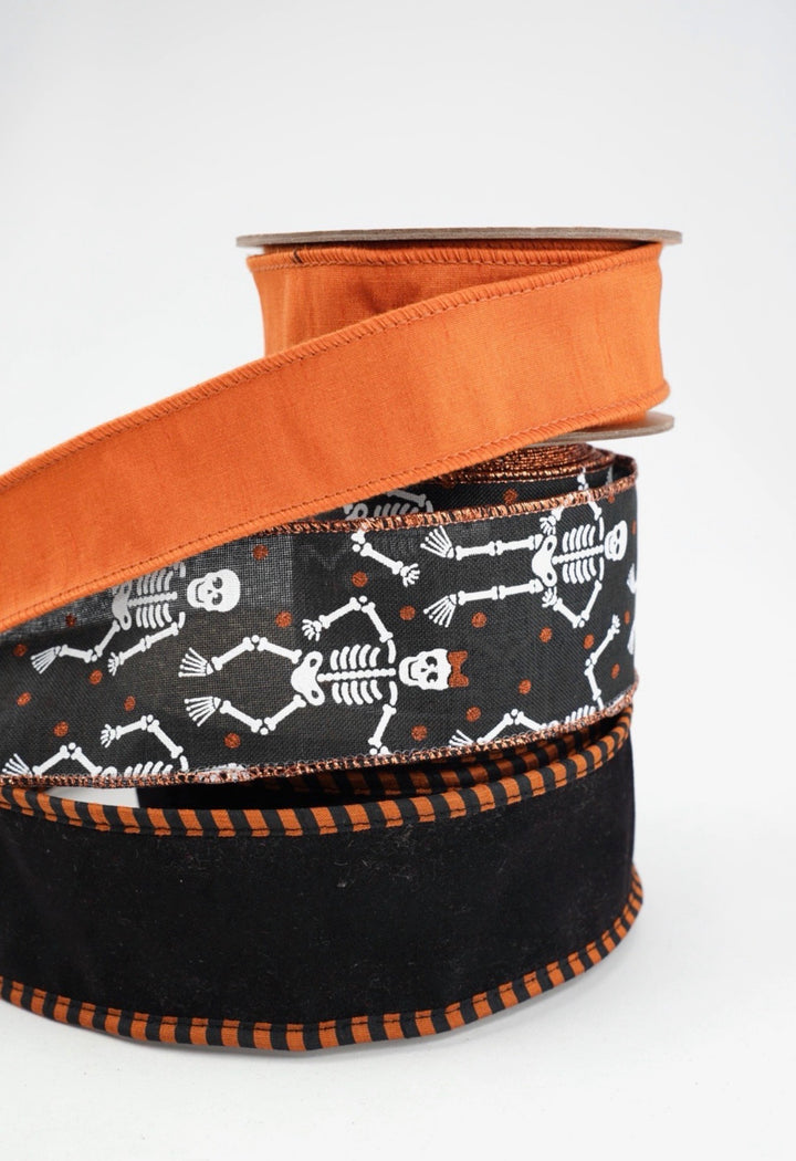DIY ribbon bow bundle - Skeleton Halloween x 3 ribbons