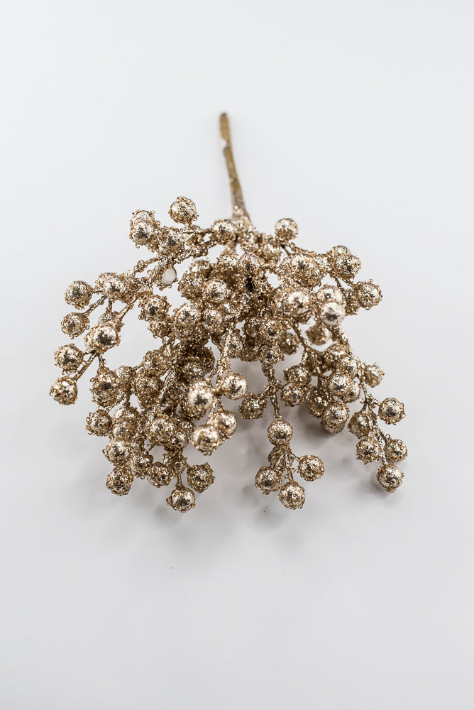 Artificial Champagne Sparkly Berry Bush - 12"
