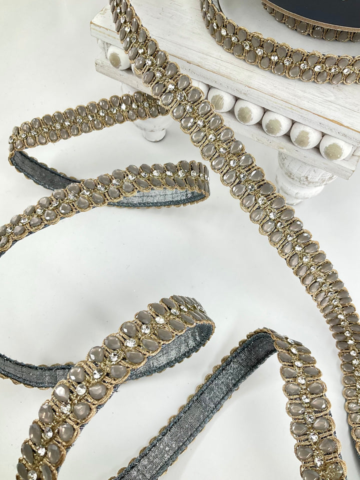 Pewter Pendeloque Farrisilk Wired Ribbon - 1"