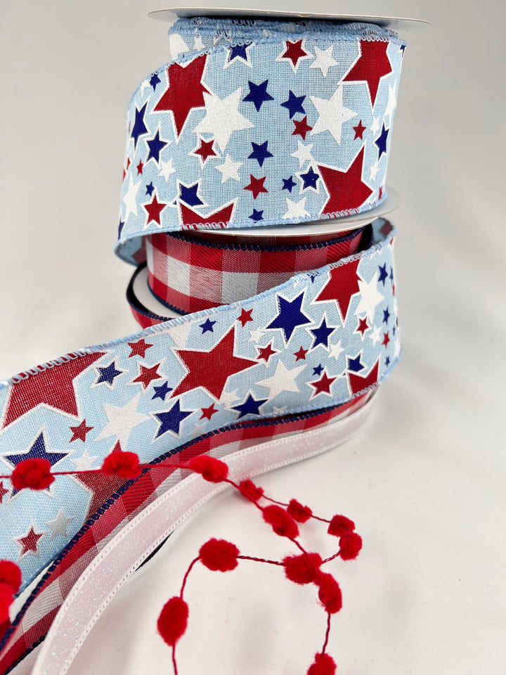 Stars Patriotic Bow Bundle x 4 Wired Ribbons