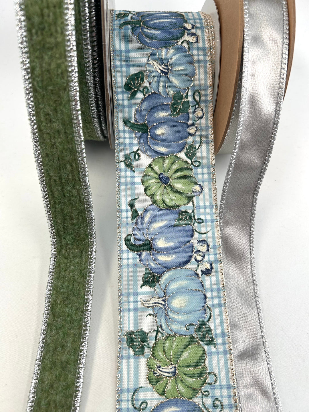 Fall Blue Pumpkin Bow Bundle x 3 Ribbons