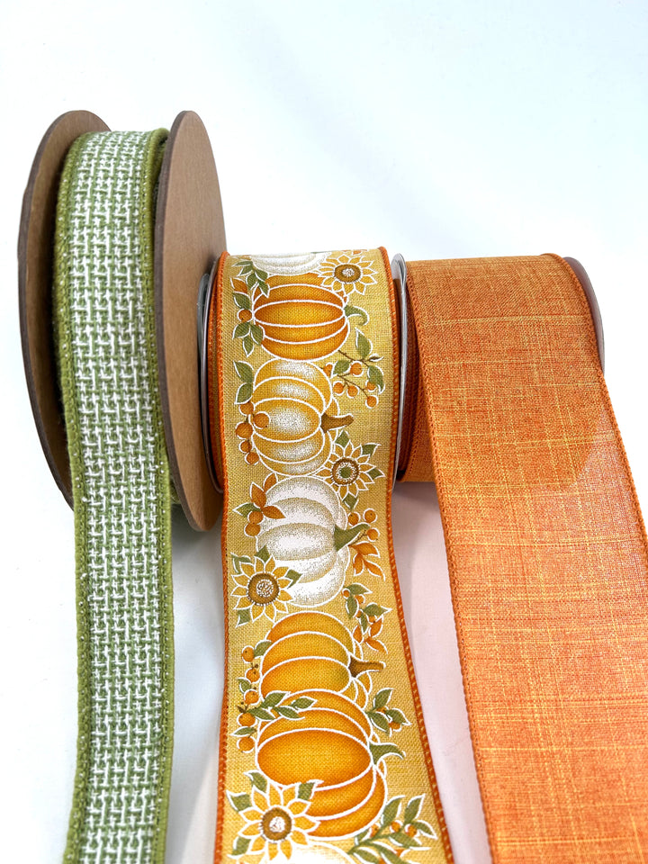 Green And Talisman Pumpkin Bow Bundle x 3 Ribbons