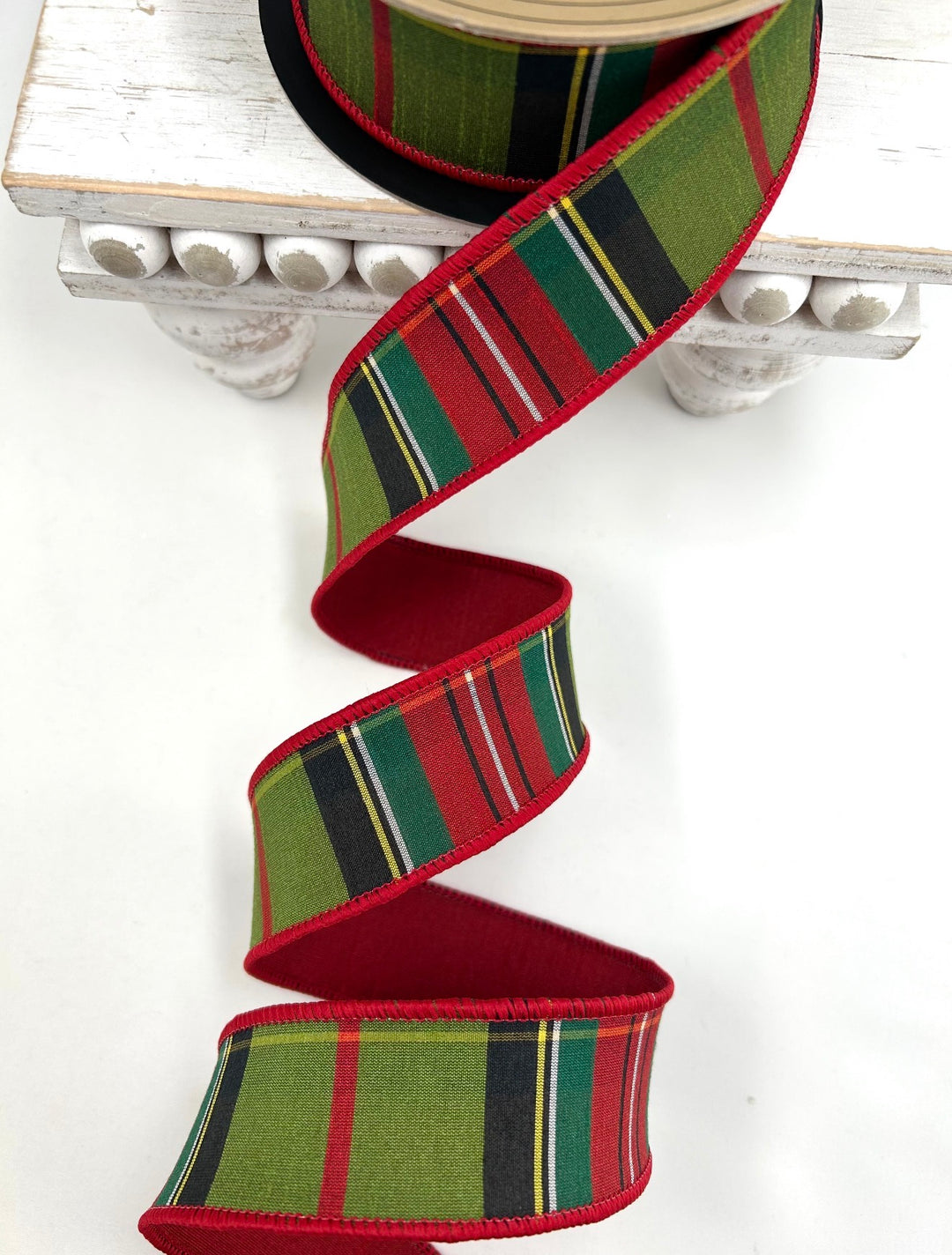 D Stevens Holiday Tartan Plaid Wired Ribbon 1.5”