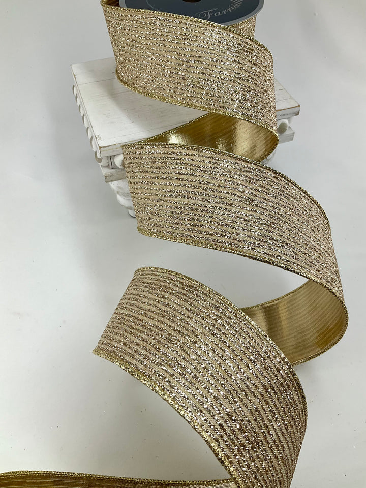 Platinum glitter stripe 2.5” wired ribbon