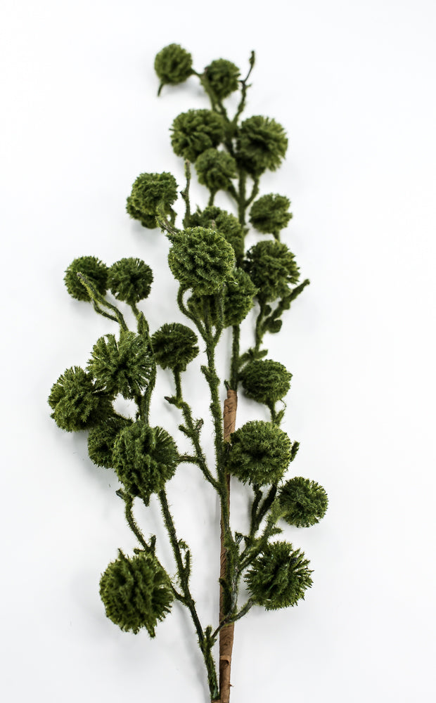 Green Moss Pom Pom Twig Spray