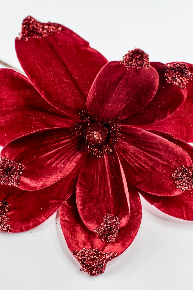 Artificial Red Velvet Magnolia Spray - 21"
