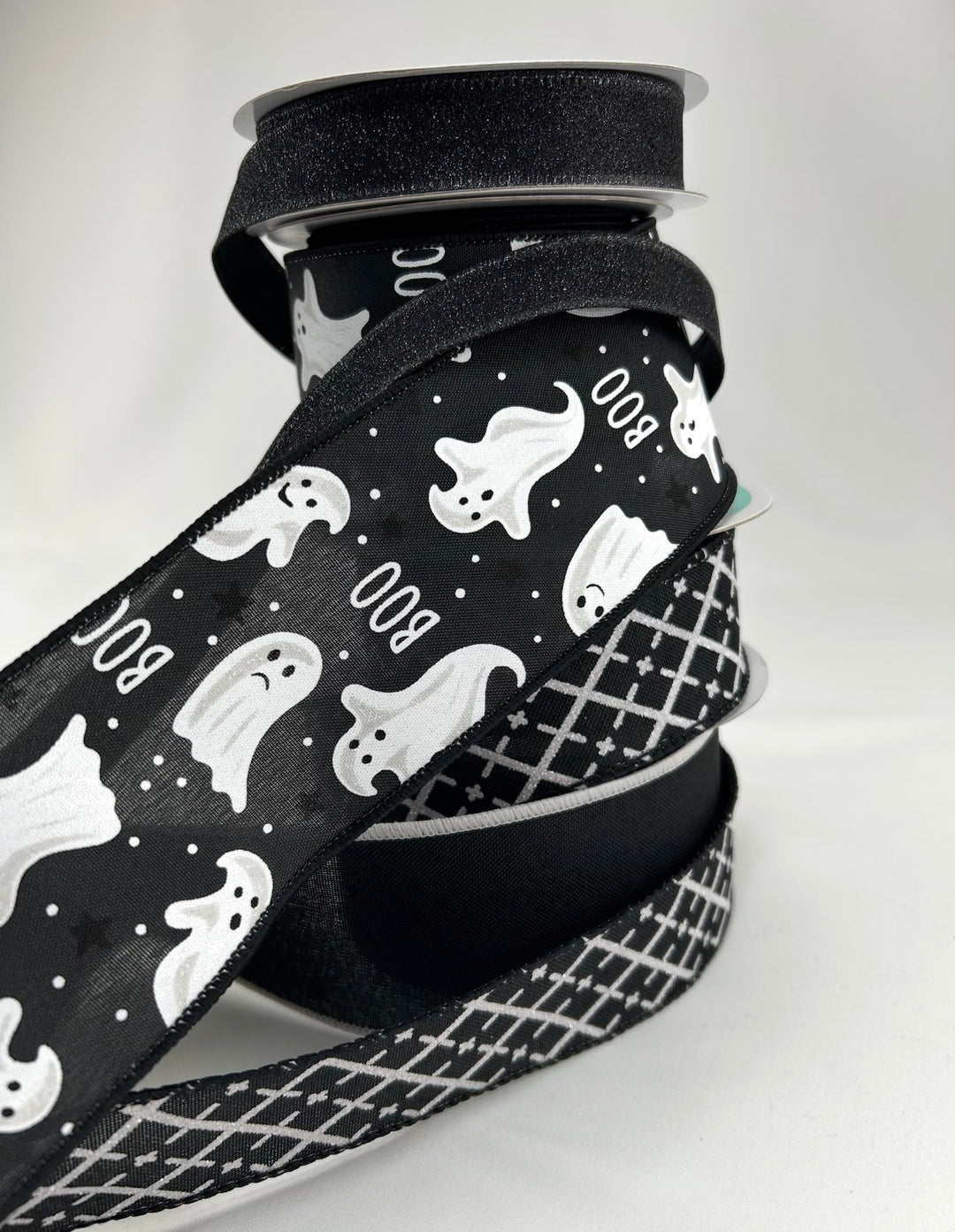 DIY ribbon bow bundle - Black Ghost Halloween x 4 ribbons