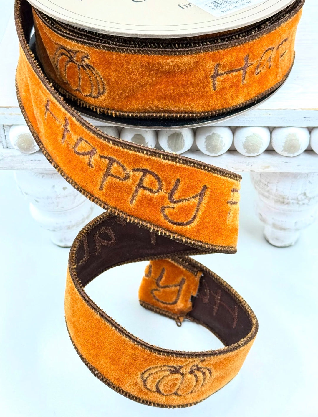 D Stevens Happy Fall Velvet Wired Ribbon 1.5”