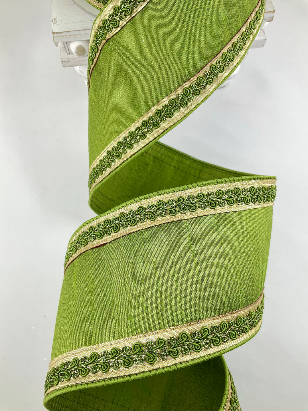 Olive Vintage Scroll Farrisilk Wired Ribbon - 4"