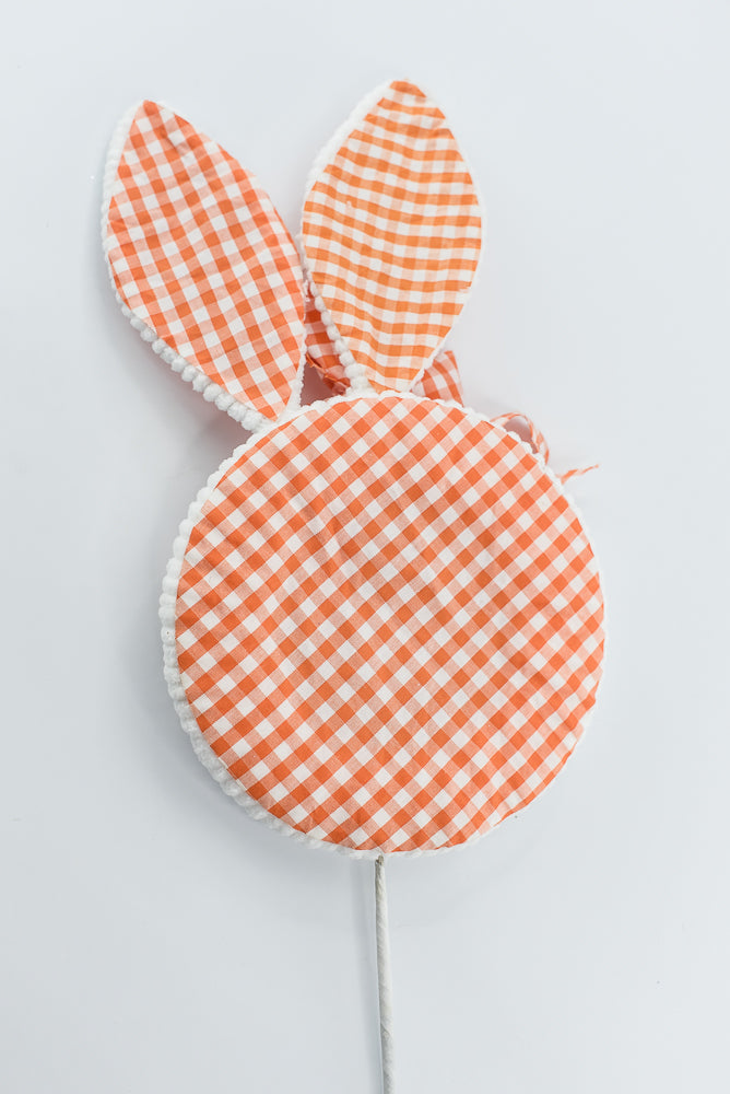 Orange Gingham Easter Bunny Head Stem - 25"