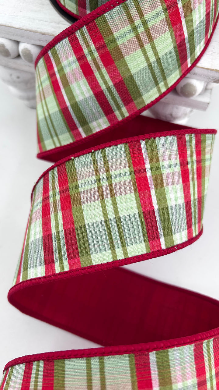 D Stevens Red Plaid Wired Ribbon 2.5”