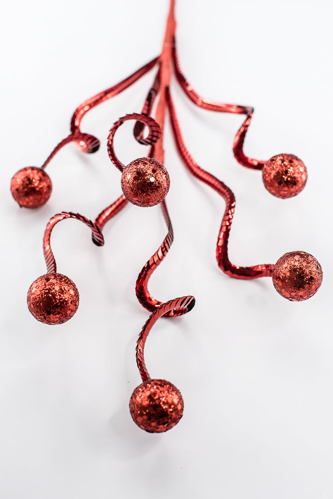 Artificial Red Ball Spring Spray - 25"