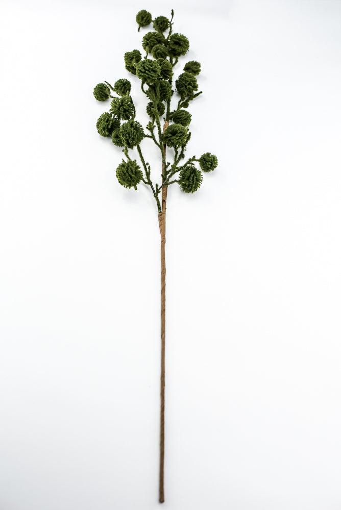 Green Moss Pom Pom Twig Spray