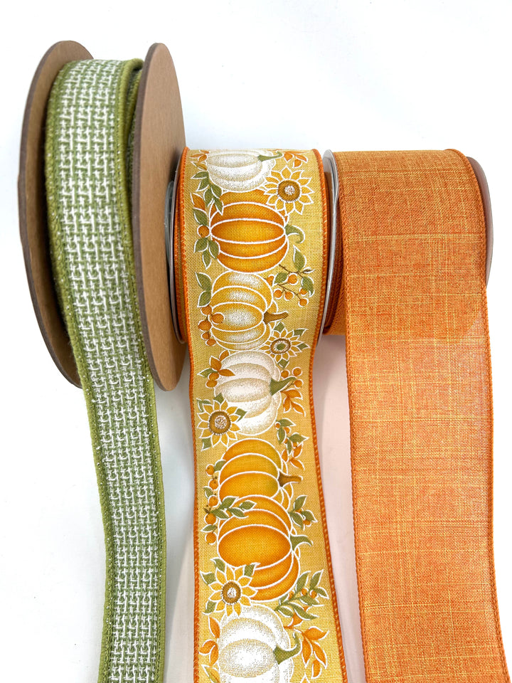 Green And Talisman Pumpkin Bow Bundle x 3 Ribbons