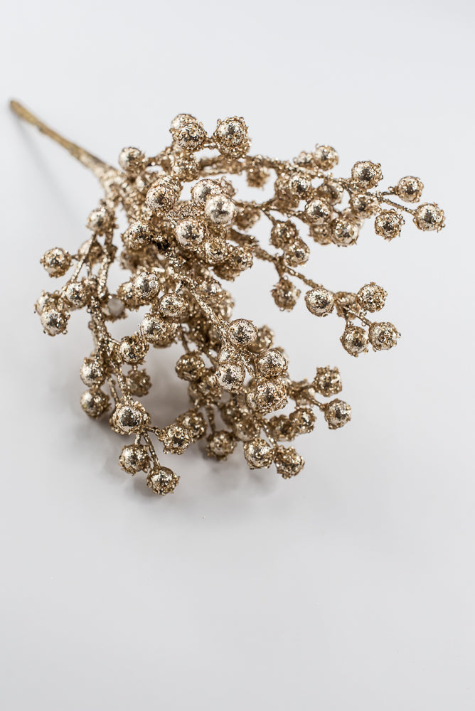 Artificial Champagne Sparkly Berry Bush - 12"