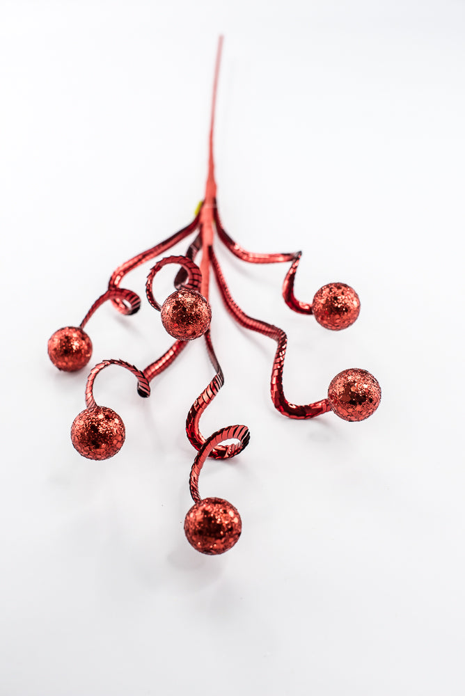 Artificial Red Ball Spring Spray - 25"