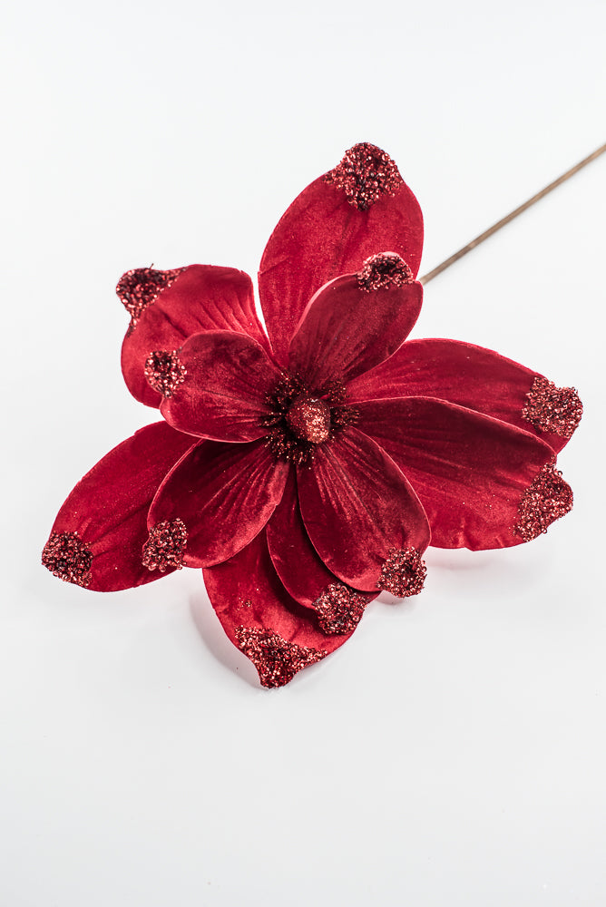 Artificial Red Velvet Magnolia Spray - 21"