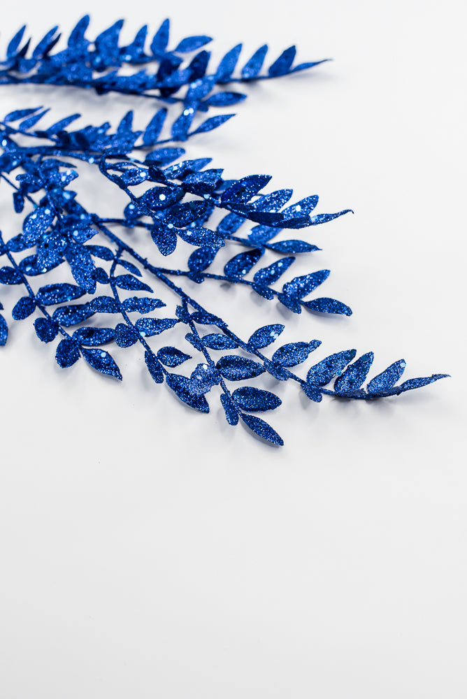 Artificial Blue Glitter Fern Spray - 28"