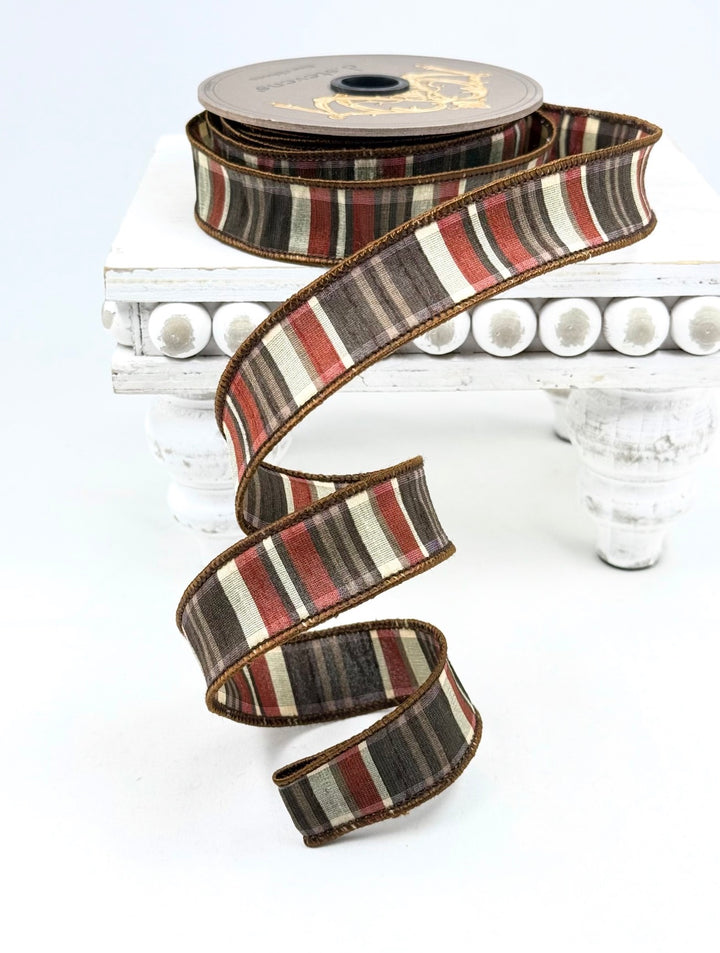 D Stevens Brown Plaid Wired Ribbon 1”
