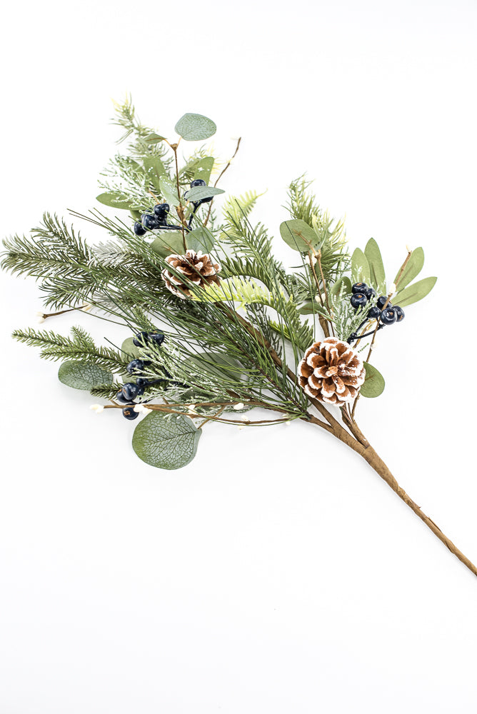 Artificial Frosted Pine Eucalyptus Pinecone & Blueberry Spray - 32"