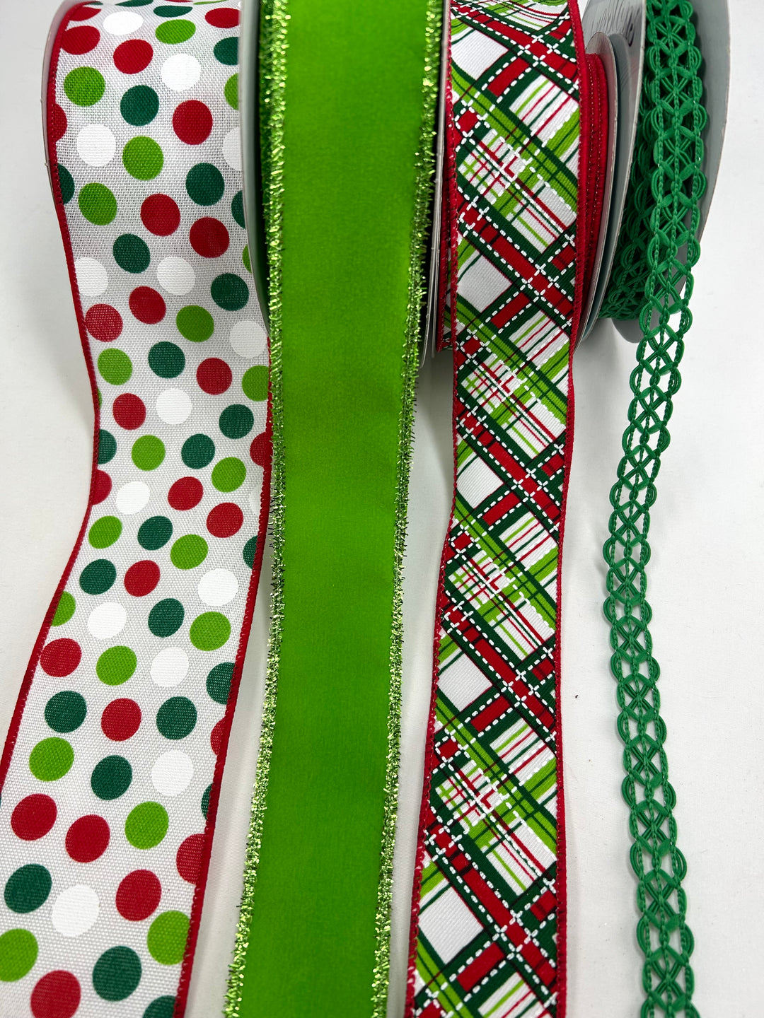 Christmas Red & Green Bow Bundle x 4 Wired Ribbons