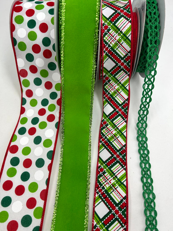 Christmas Red & Green Bow Bundle x 4 Wired Ribbons