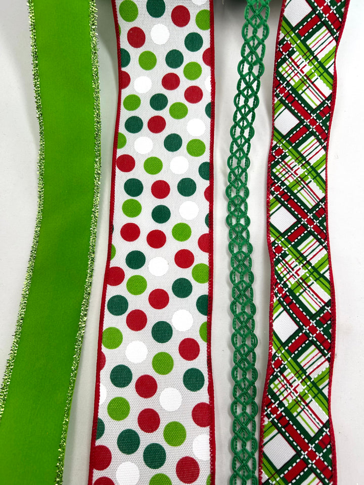 Christmas Red & Green Bow Bundle x 4 Wired Ribbons
