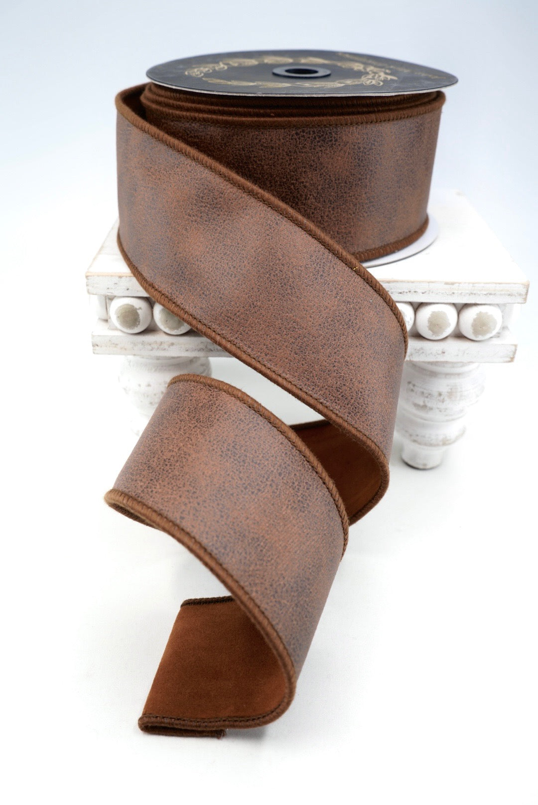 John Mark, Brown Rexine Suede Wired Ribbon - 2.5"