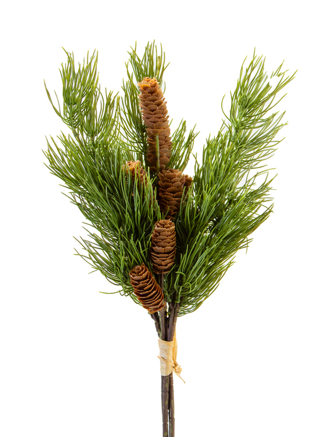 Artificial, Green Needle Pine Bundle  With Cones - 20"