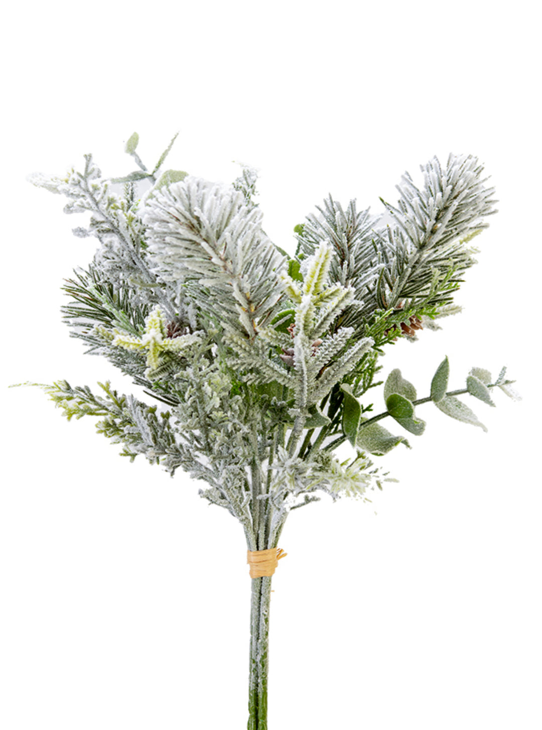 Artificial, White Flocked, Mixed Pine & Eucalyptus Bundle - 17"