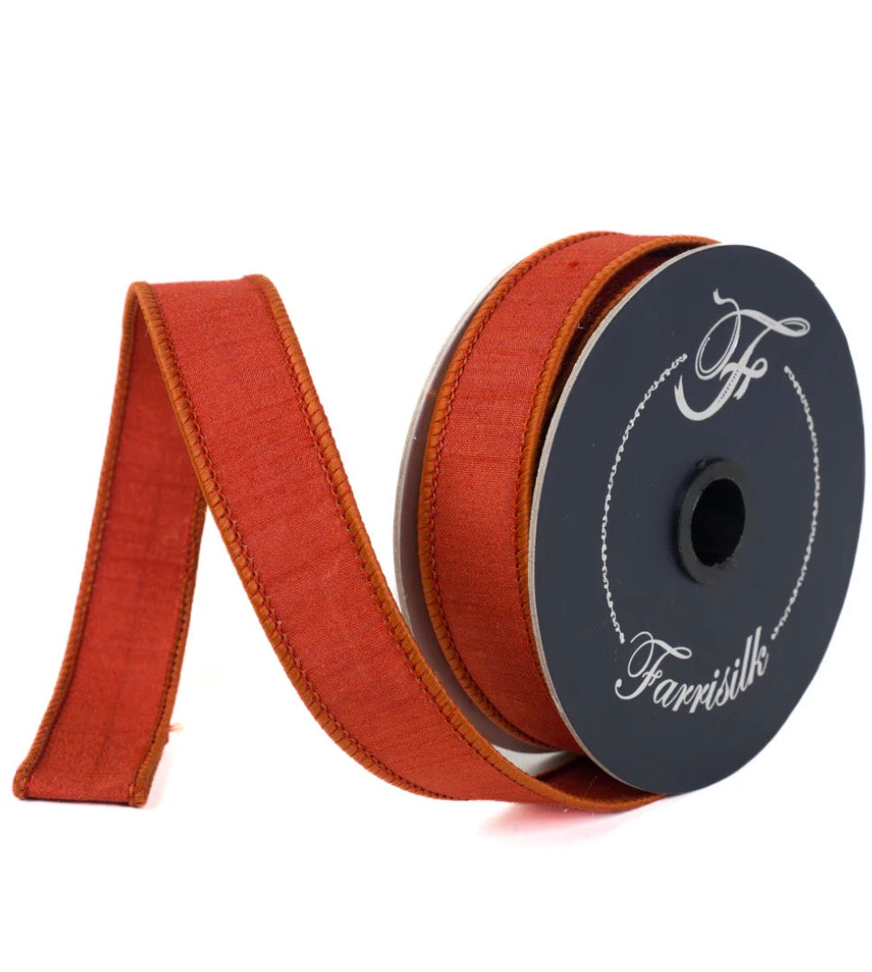 Farrisilk Copper Dupion Wired Ribbon - 1"