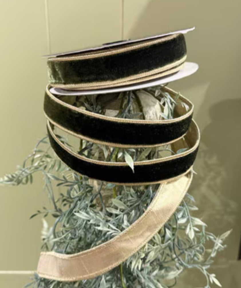 John Mark, Dark Green Velvet Wired Ribbon - 1"