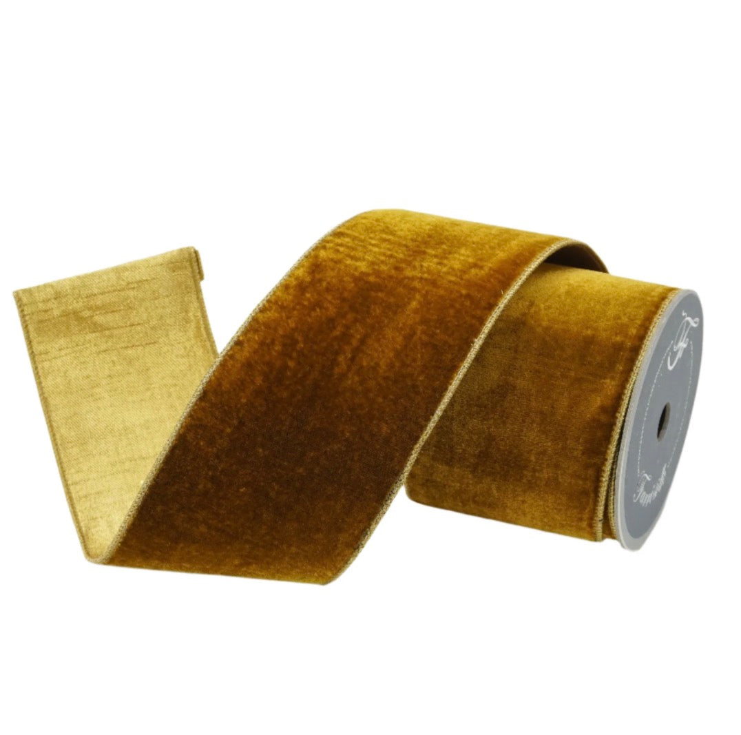 Farrisilk Antique Gold Velvet Luster Wired Ribbon - .75"