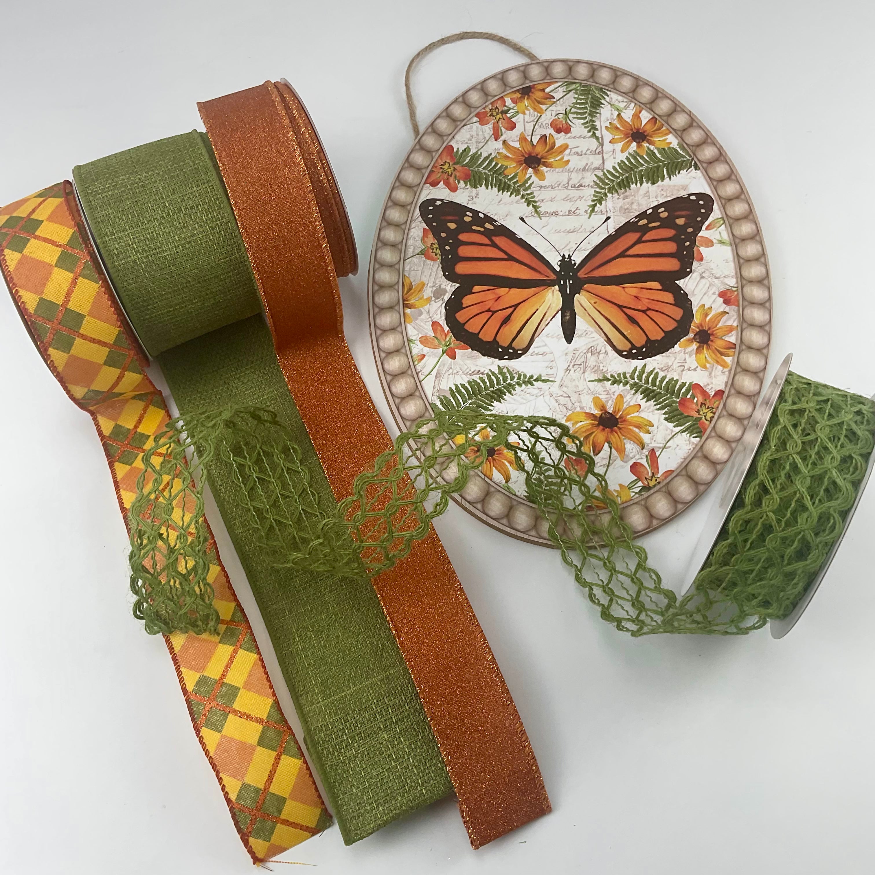 Orange and gold Butterfly x ribbon bow bundle and sign
