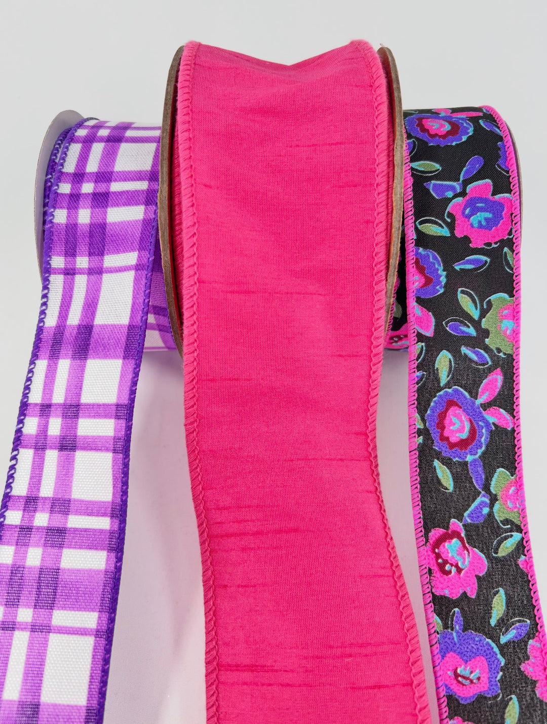 Vibrant Purple Flower Bow Bundle x 3 wired ribbons